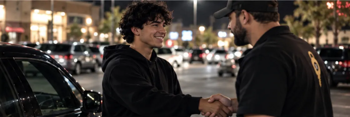 Happy customer shaking hands with the technician
