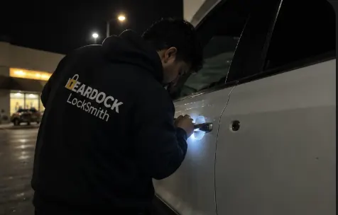 NEARDOCK technician unlocking a white vehicle in a parking lot